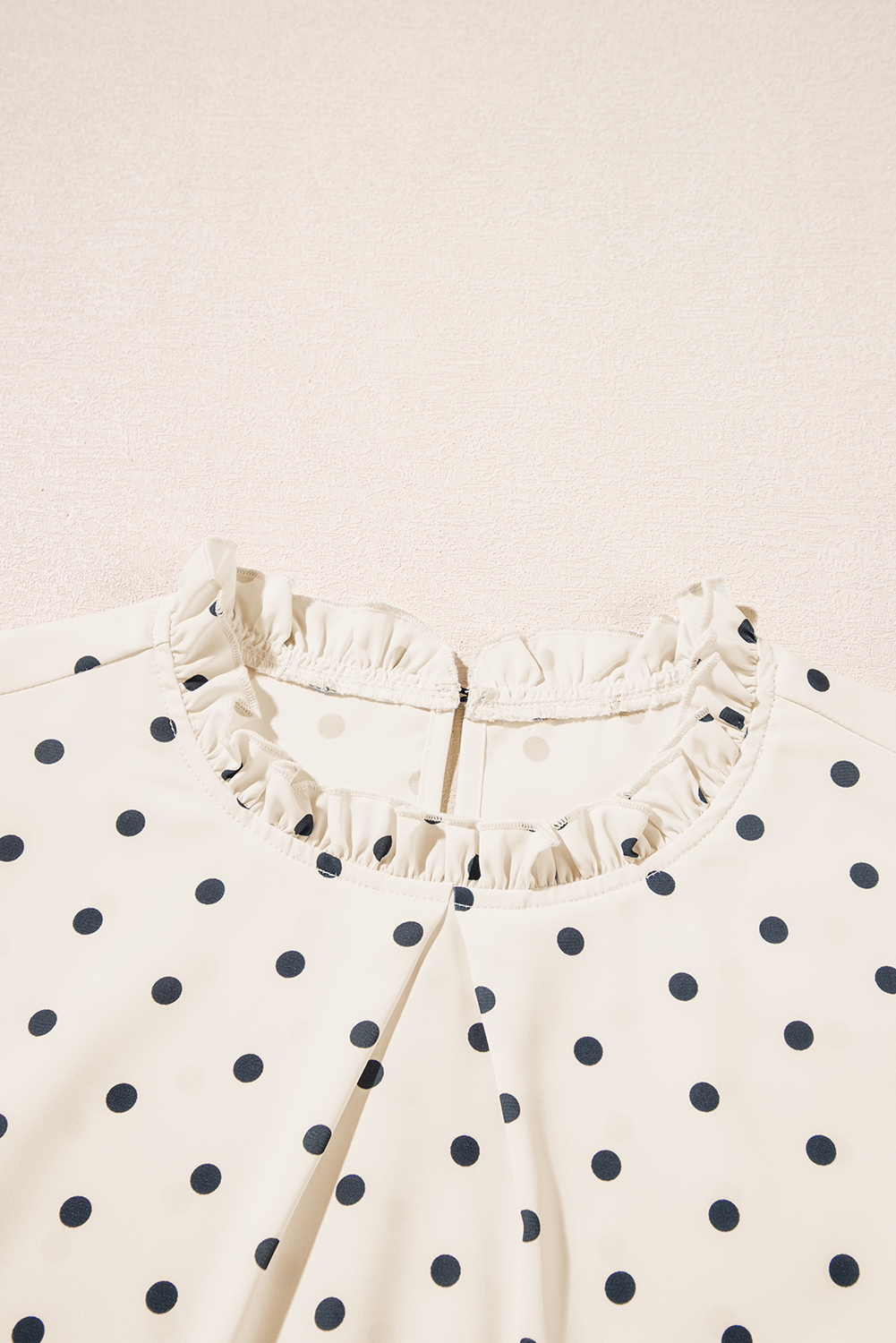 Apricot Polka Dot Print Frilled Collar Lantern Sleeve Blouse - loveforevers