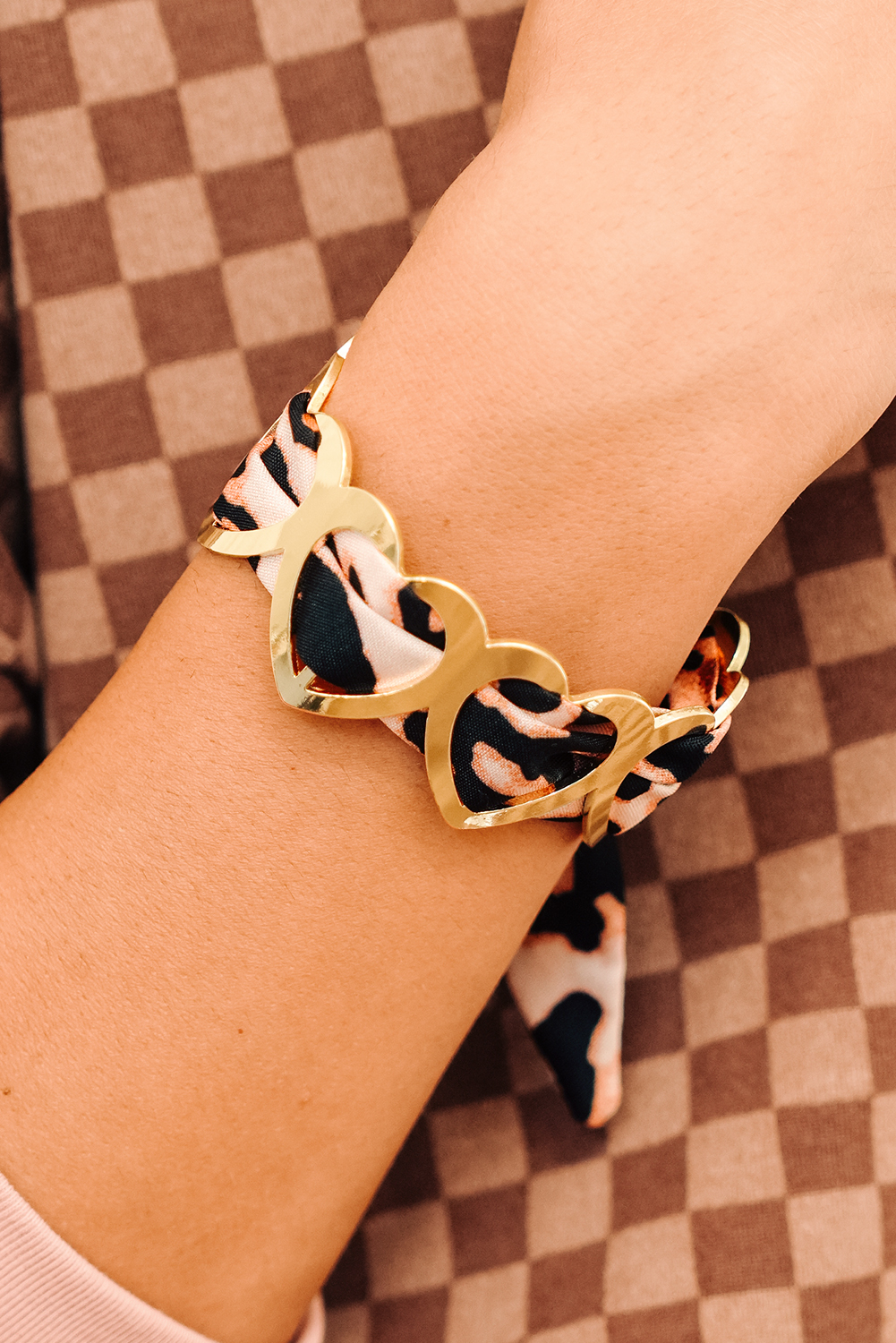 Camel Leopard Ribbon Twine Around Gold Plated Heart Bracelet - loveforevers