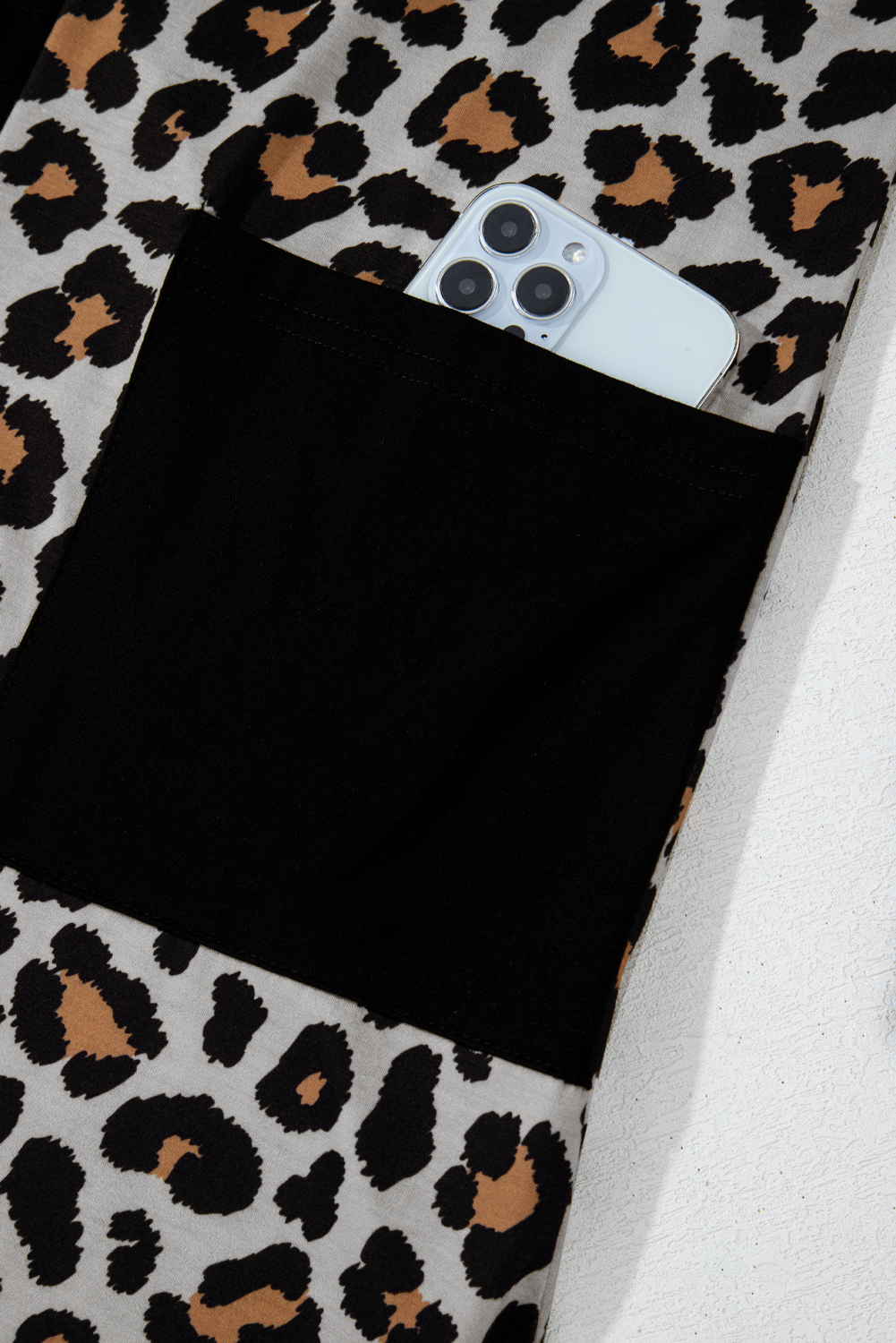 Black Leopard Patched Pocket Open Front Cardigan - loveforevers
