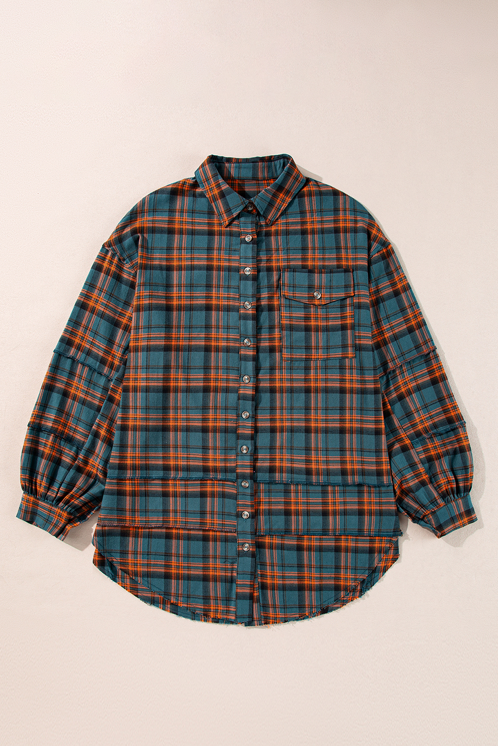 Red Plaid Long Sleeeve Side Split Distressed Hem Shirt - loveforevers