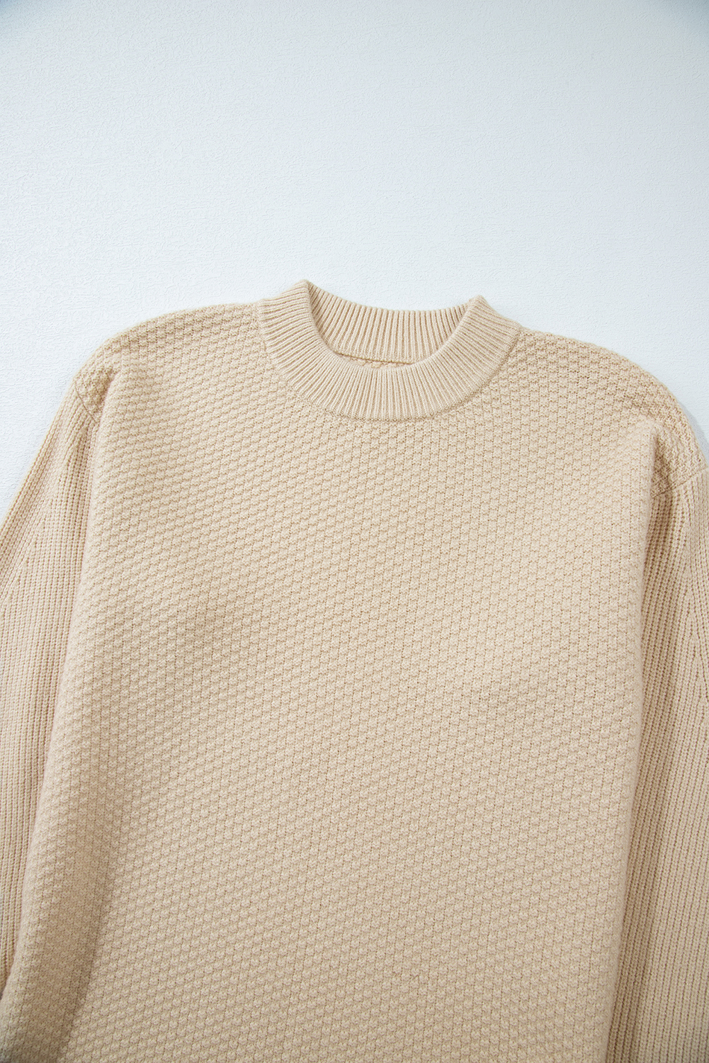 Parchment Solid Textured Knit Split Cuff Drop Shoulder Loose Sweater - loveforevers