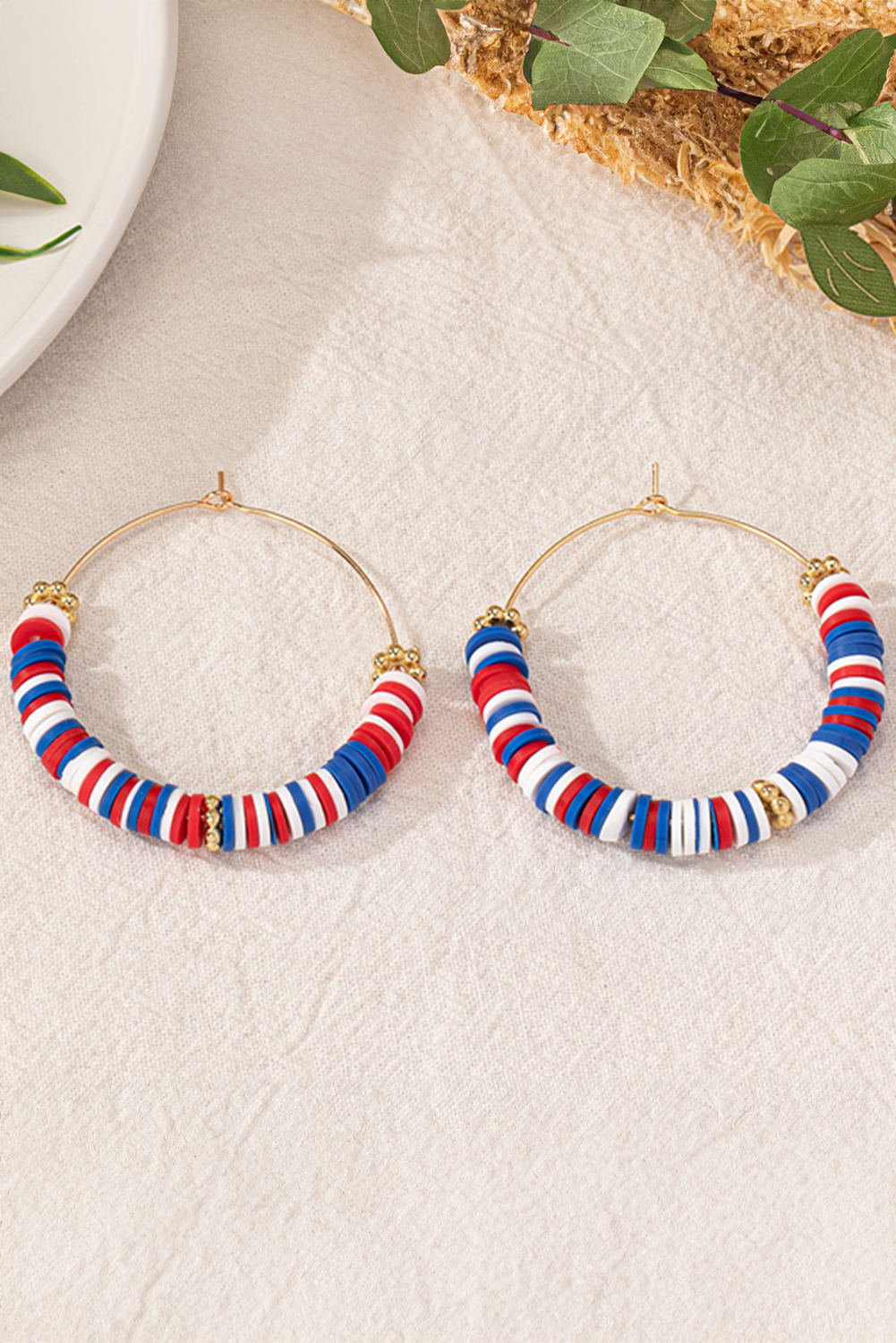 Dark Blue American Flag Inspired Beaded Large Hoop Earrings - loveforevers