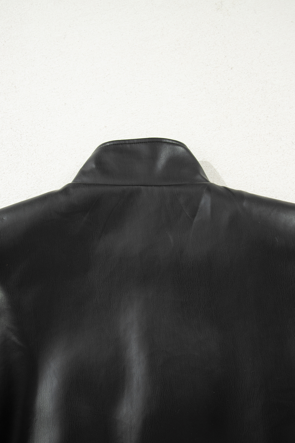 Black Double Flap Pocket Faux Leather Zip Up Stand Neck Vest - loveforevers