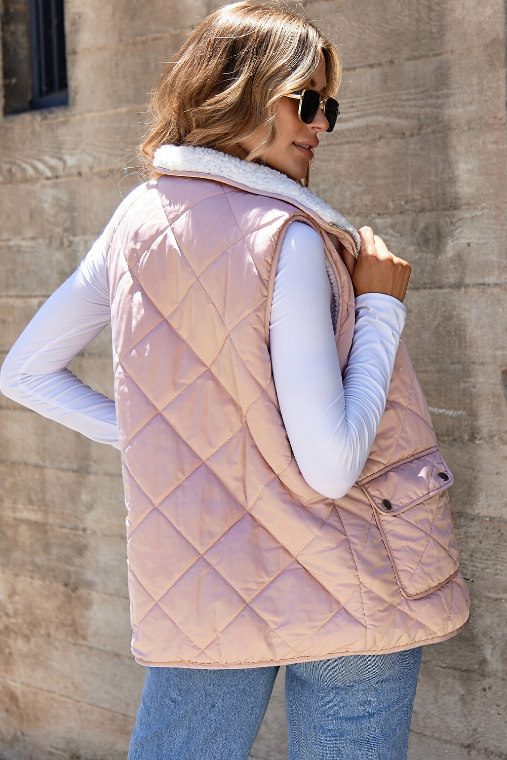 Pink Fleece Lined Quilted Vest Coats - loveforevers