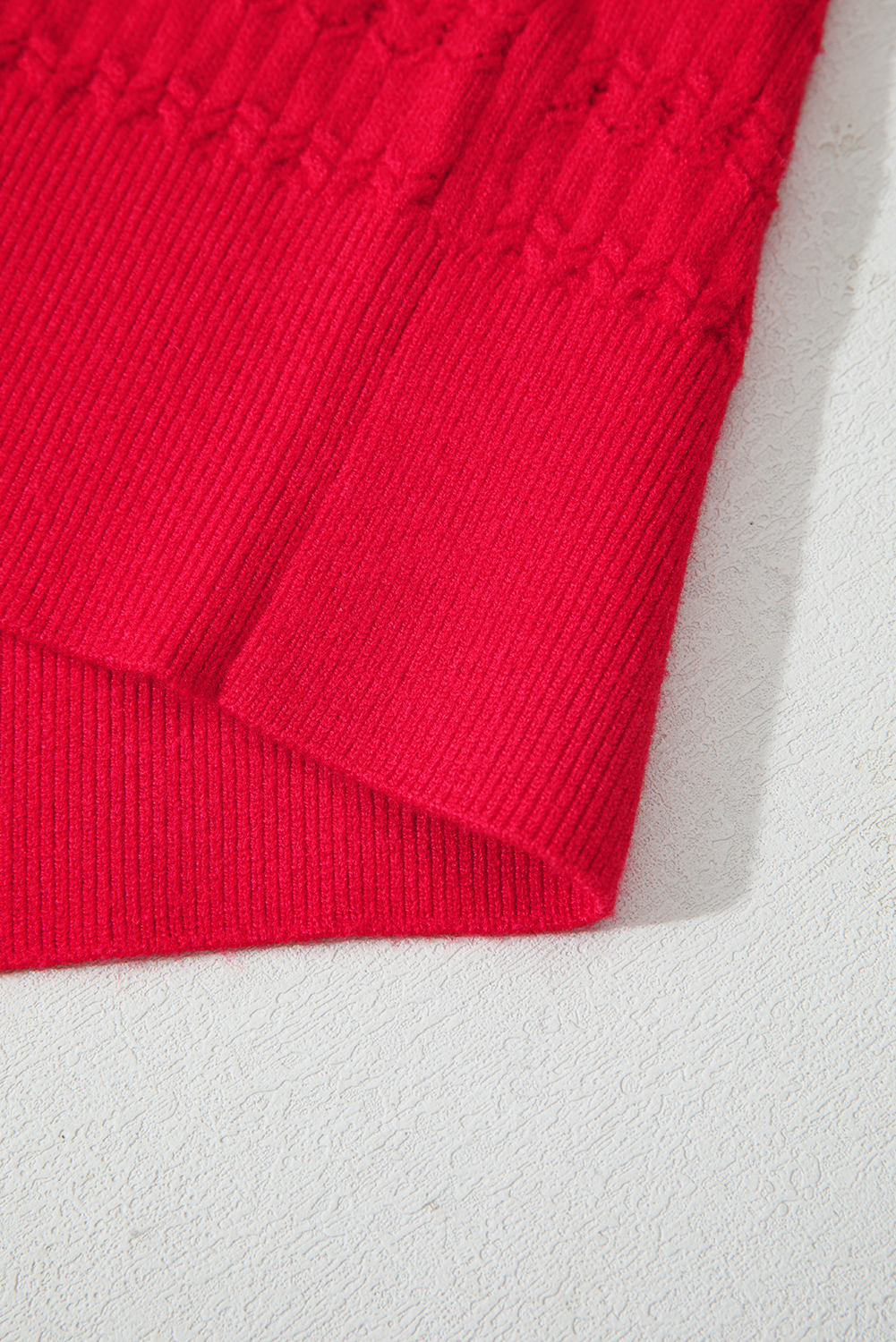 Fiery Red Trendy Pattern Knit Ribbed Cuffs Crew Neck Sweater - loveforevers