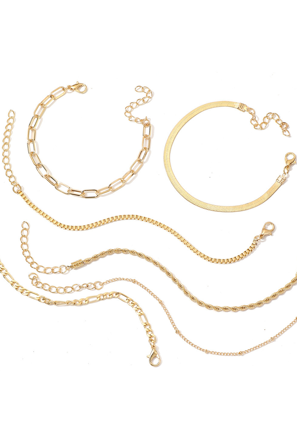 Gold Multi Layered Plated Adjustable Chain Bracelet Set - loveforevers