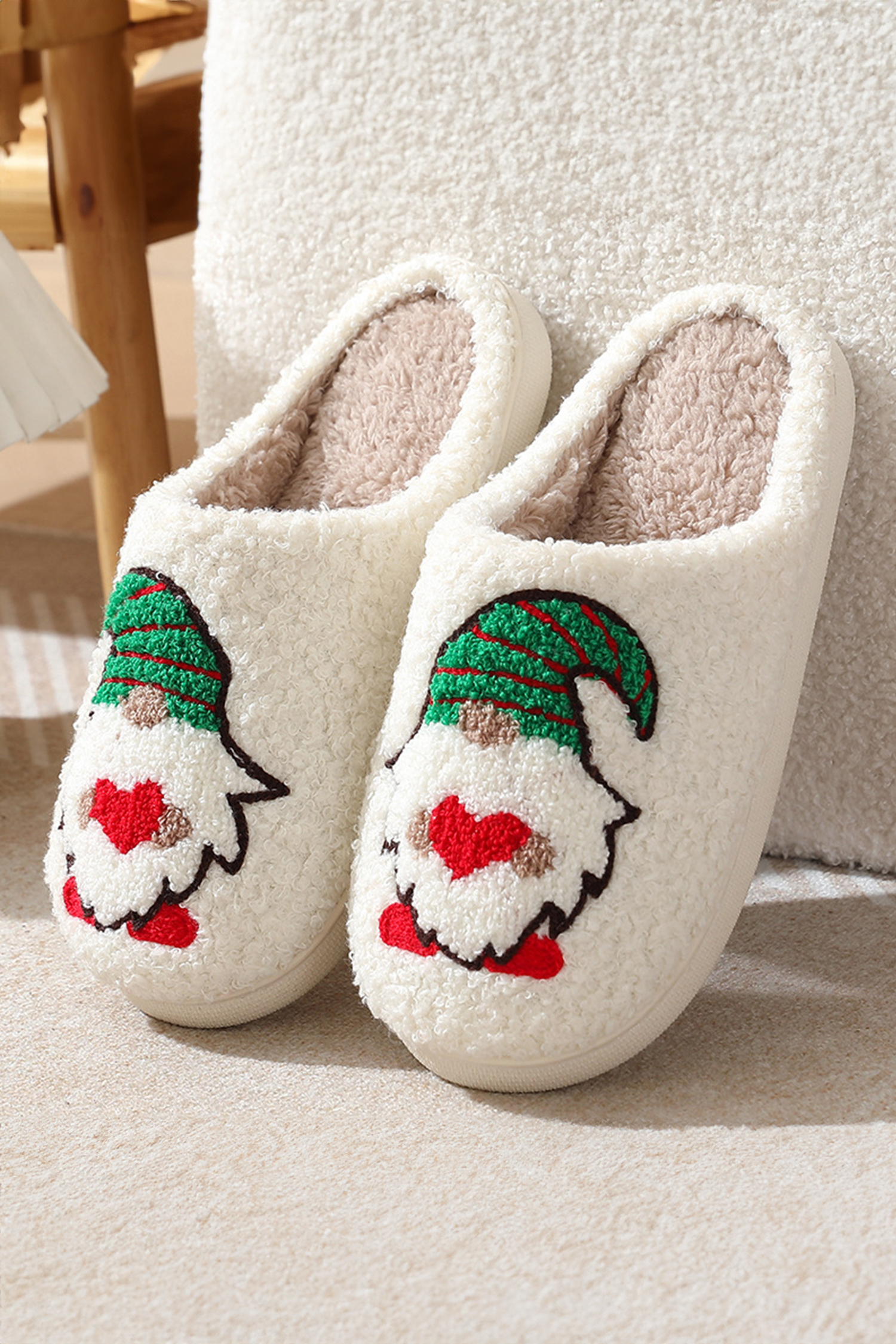 White Christmas Faceless Dwarf Shoes Plush House Slippers - loveforevers