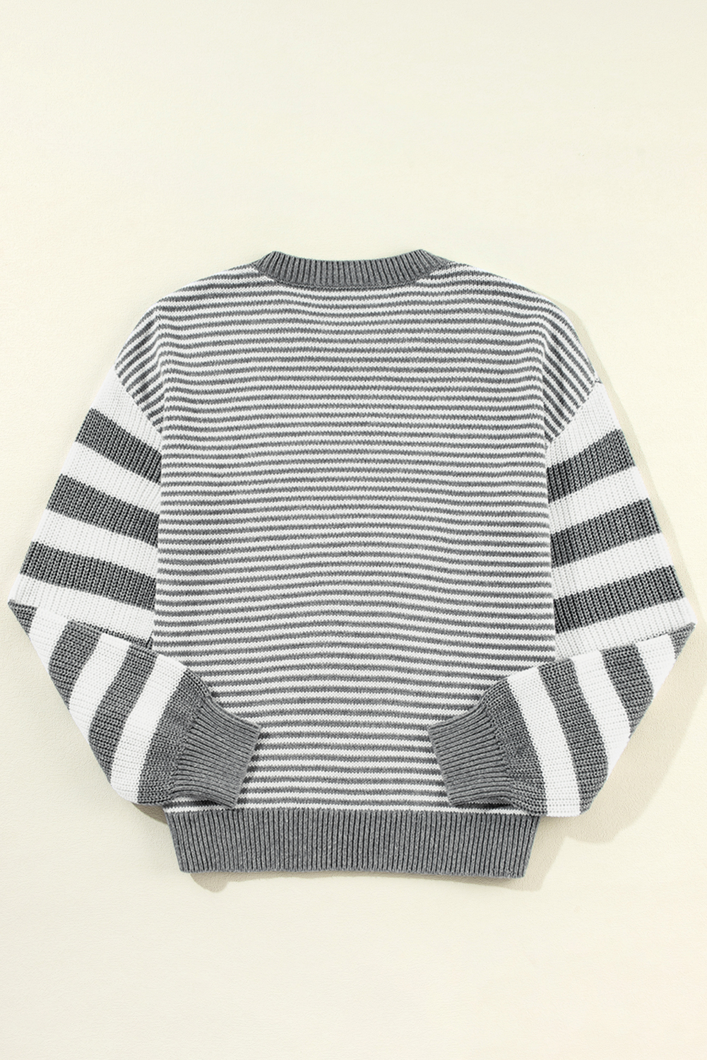 Gray Stripe Geometric Textured Drop Shoulder Sweater - loveforevers