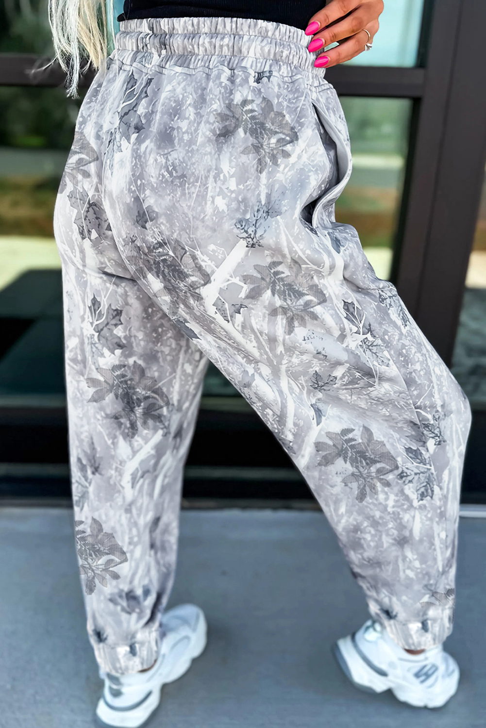Gray Camo Print Cozy Drawstring Elastic Waist Jogger Pants - loveforevers