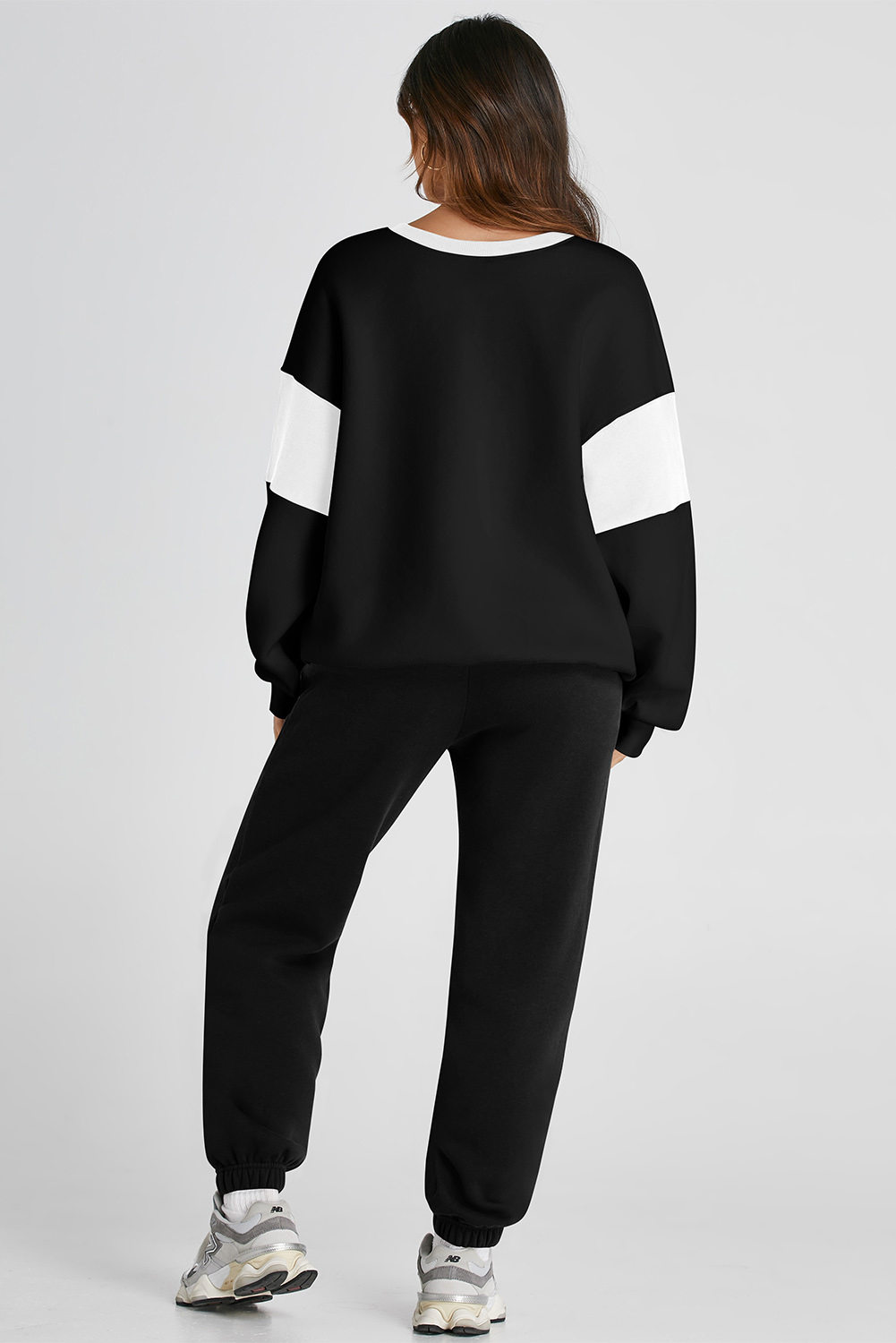 Black Drop Shoulder Loose Sweatshirt and Joggers Active Set - loveforevers