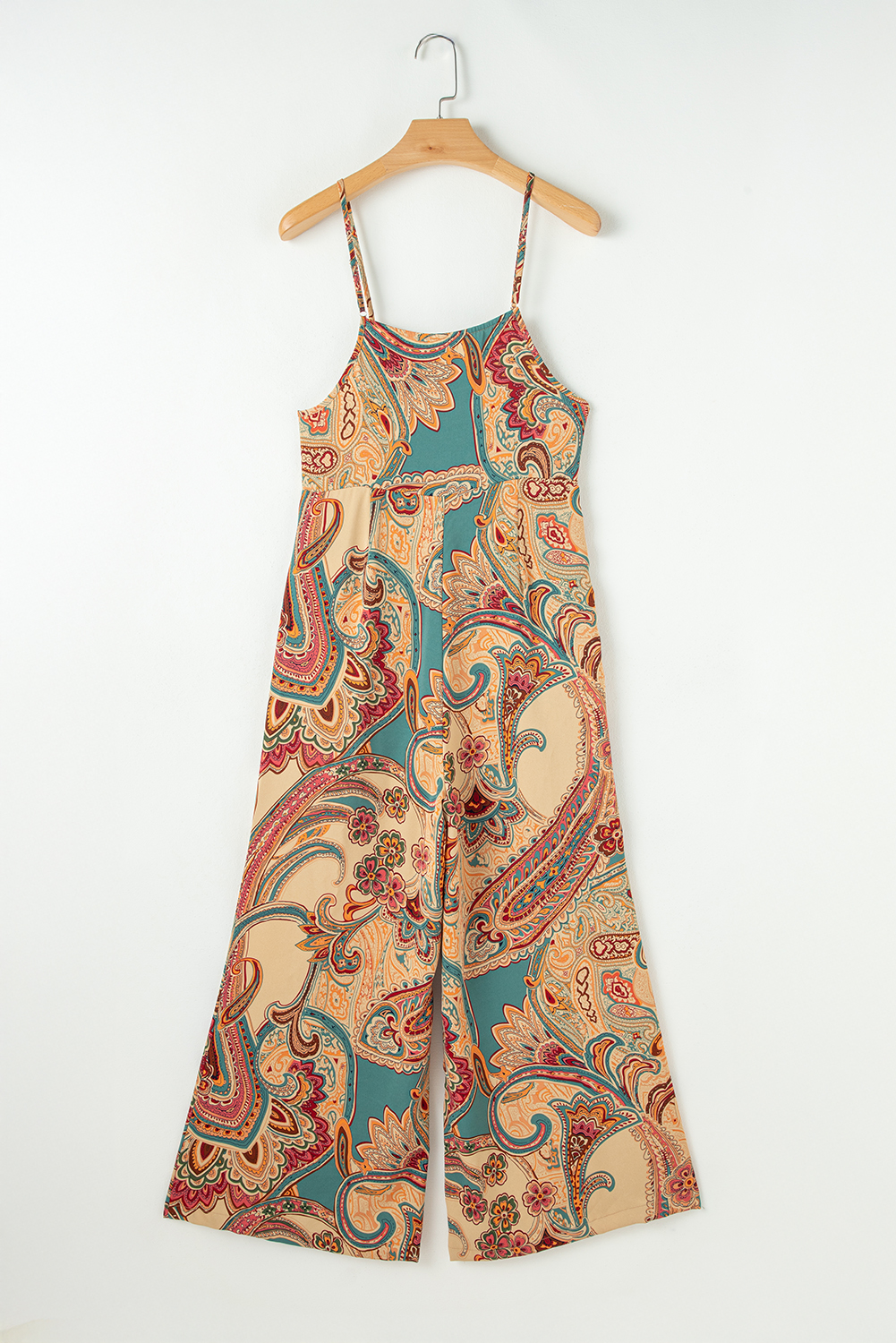 Red Paisley Printed Spaghetti Straps Elegant Wide Leg Jumpsuit - loveforevers
