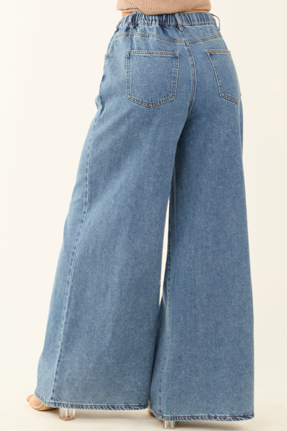 Dusk Blue Medium Wash Super Wide Leg Denim Pants - loveforevers