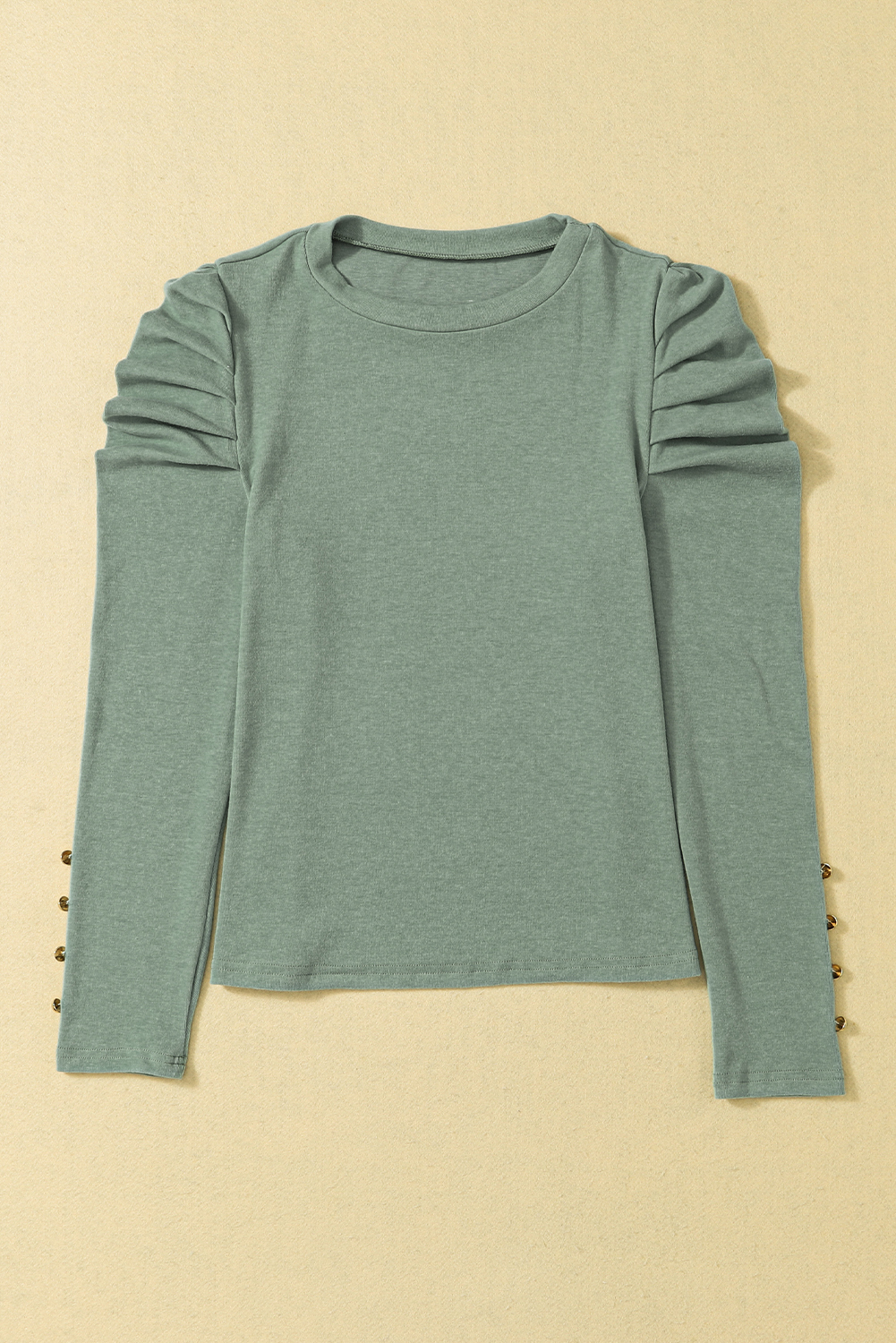 Green Buttoned Puff Long Sleeve Sheath Top - loveforevers