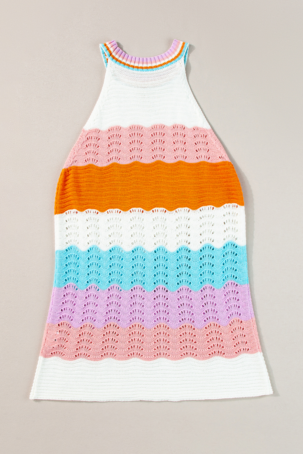 Multicolour Wavy Striped Print Textured Knit Sleeveless Sweater Top - loveforevers
