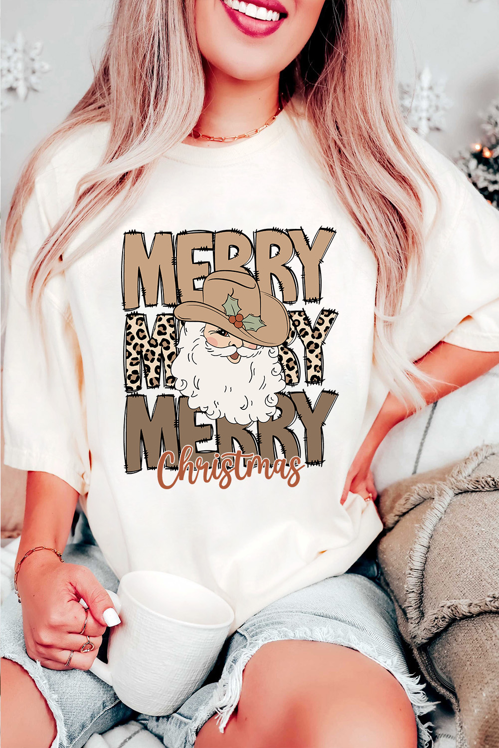 White Merry Christmas Western Santa Claus T Shirt - loveforevers