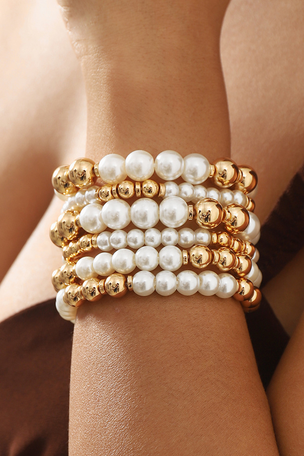 White 5pcs Pearl Plated Beaded Bracelet Set - loveforevers