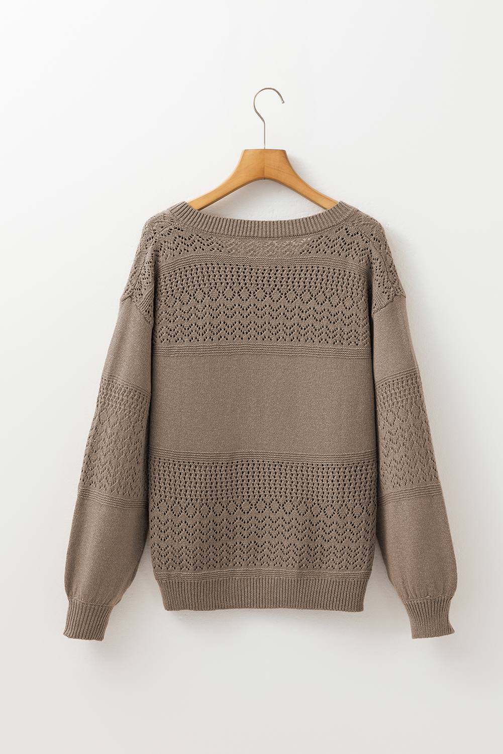 Sky Blue Eyelet Pattern Detail V Neck Drop Shoulder Sweater - loveforevers