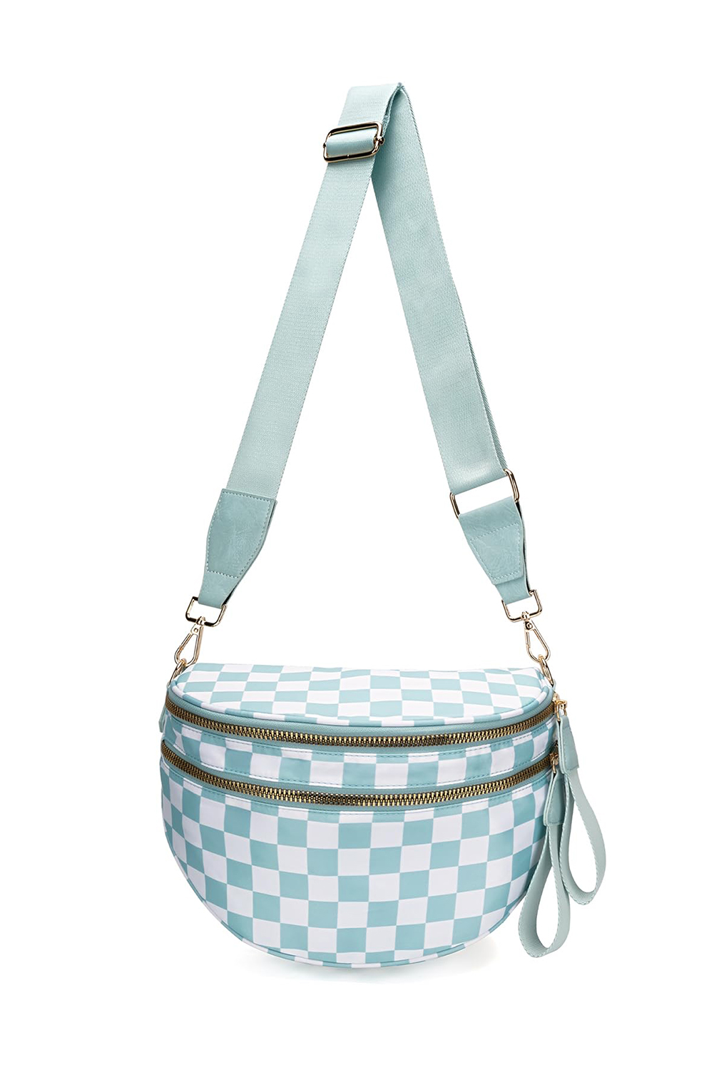 Jungle Green Double Zip Crescent Shape Adjustable Sling Bag - loveforevers
