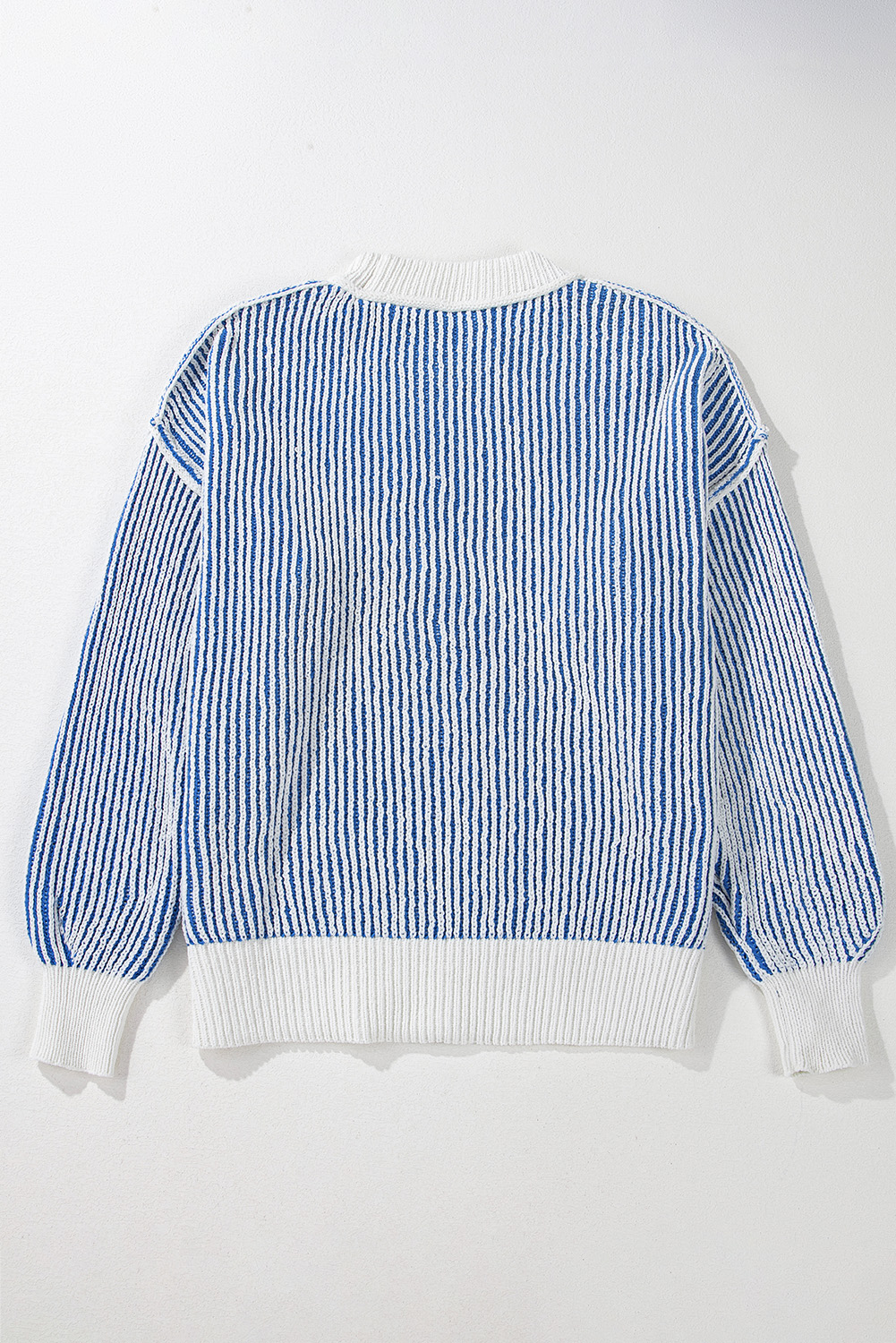 Bright Pink Striped Textured Knit Contrast Edge Loose Sweater - loveforevers