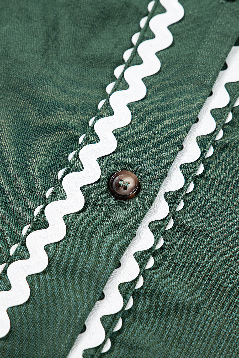 Canton Contrast Ricrac Trim Button V Neck Knotted Bracelet Sleeve Shift Dress - loveforevers