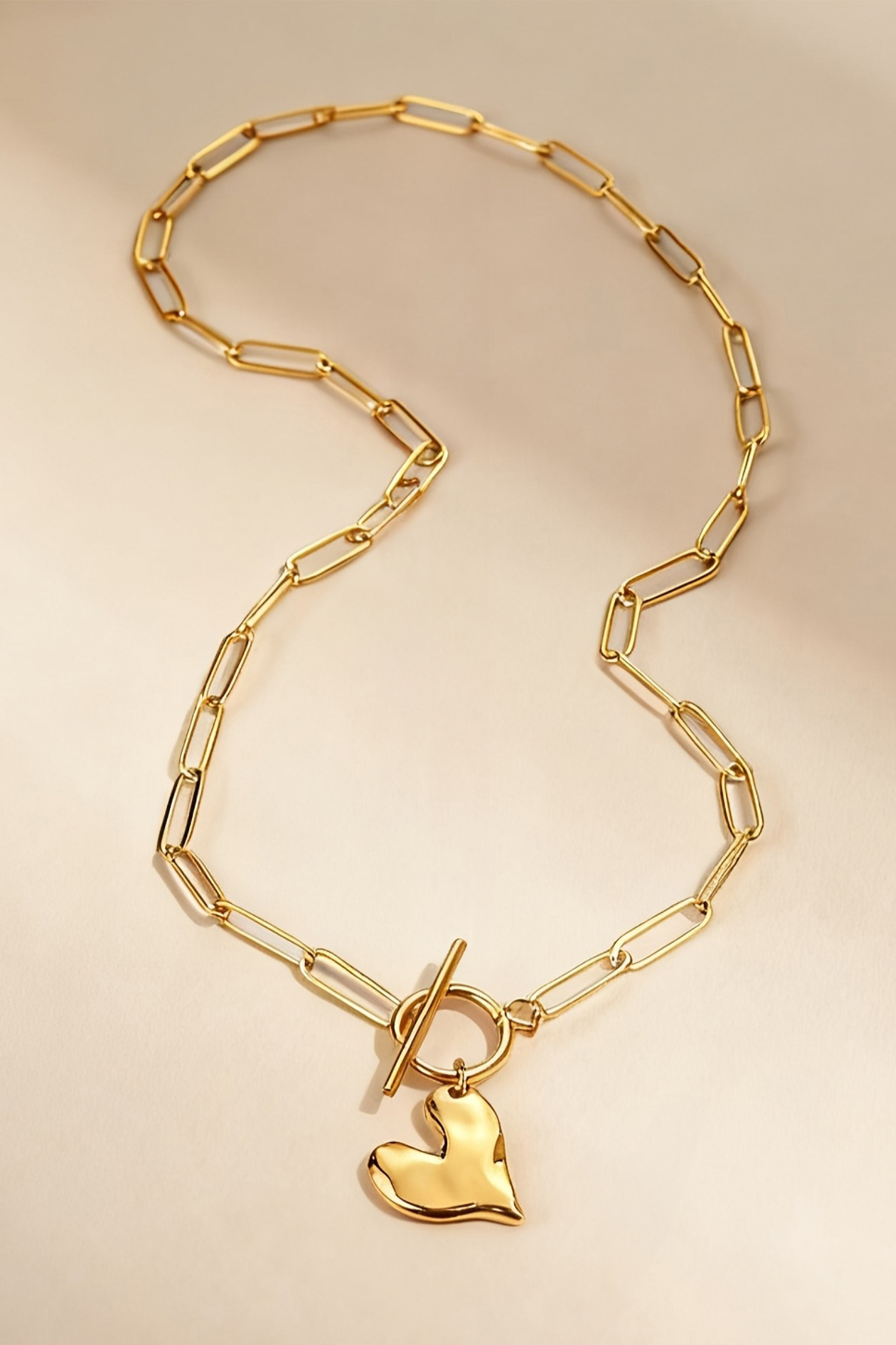 Gold Plated Toggle Heart Charm Paper Clip Chain Necklace - loveforevers