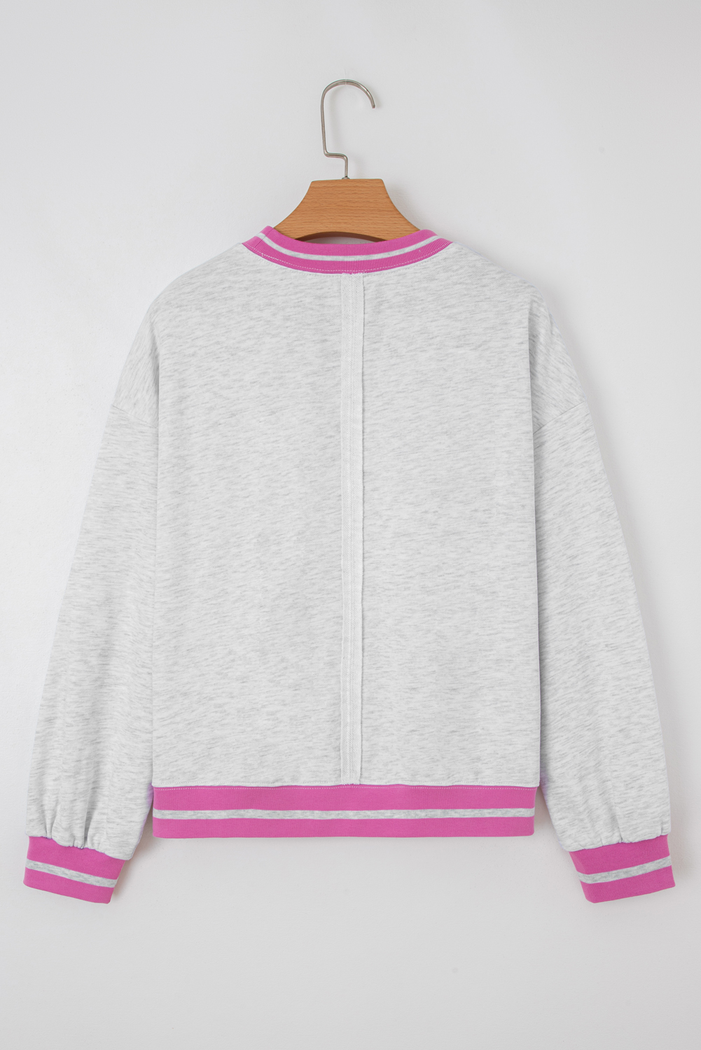 Gray Flower Patch Contrast Trim Crew Neck Sweatshirt - loveforevers