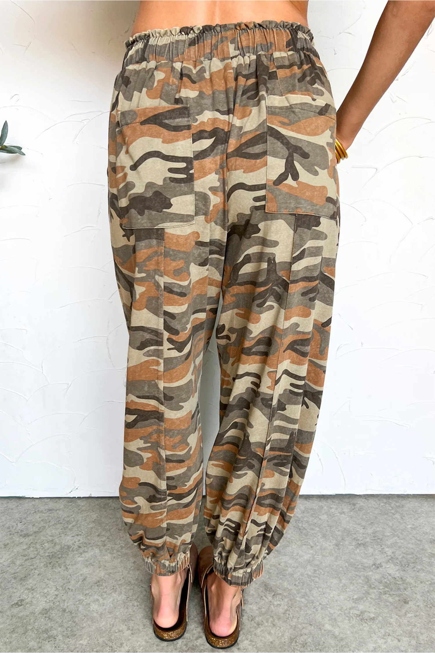 Green Camouflage Printed Drawstring Elastic Waist Jogger Pants - loveforevers