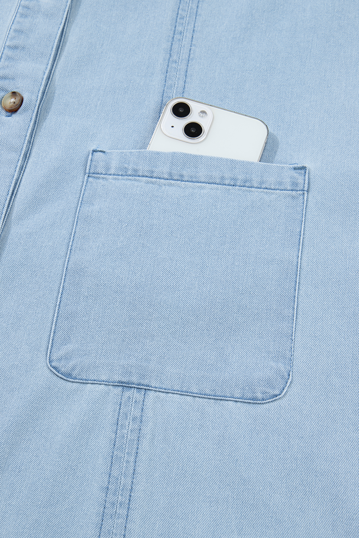 Beau Blue Ruffled Edge Collared Shift Denim Dress with Pockets - loveforevers