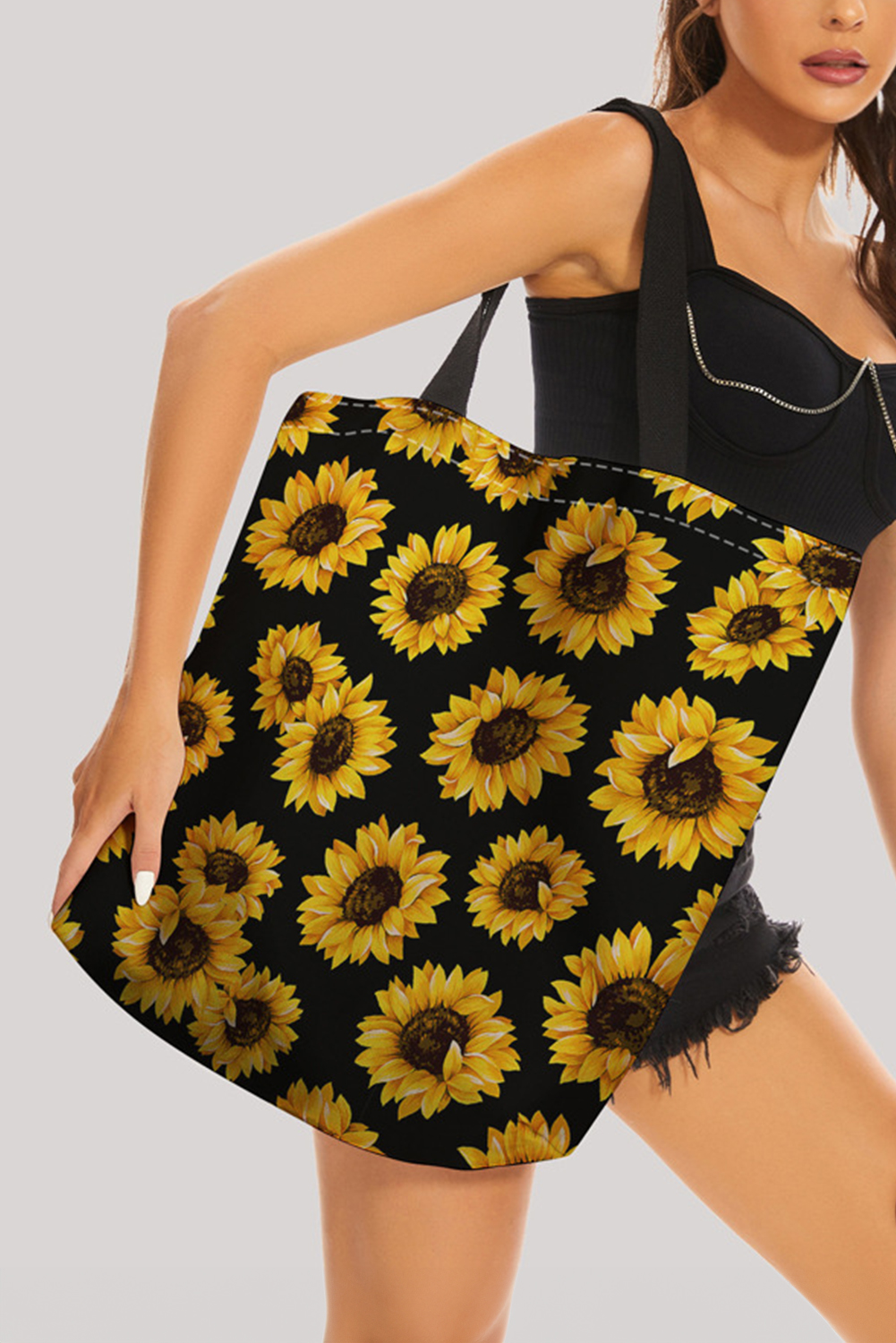 Black Sunflower Digital Print Canvas Tote Bag - loveforevers
