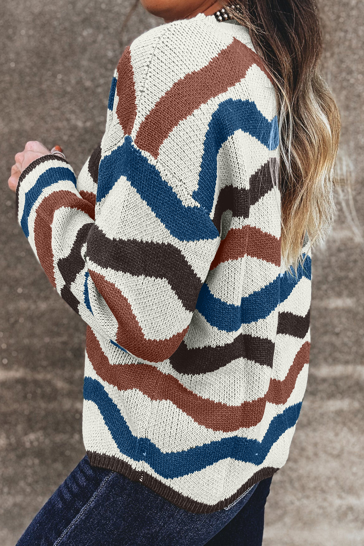 Multicolour Retro Wave Print Western Sweater - loveforevers