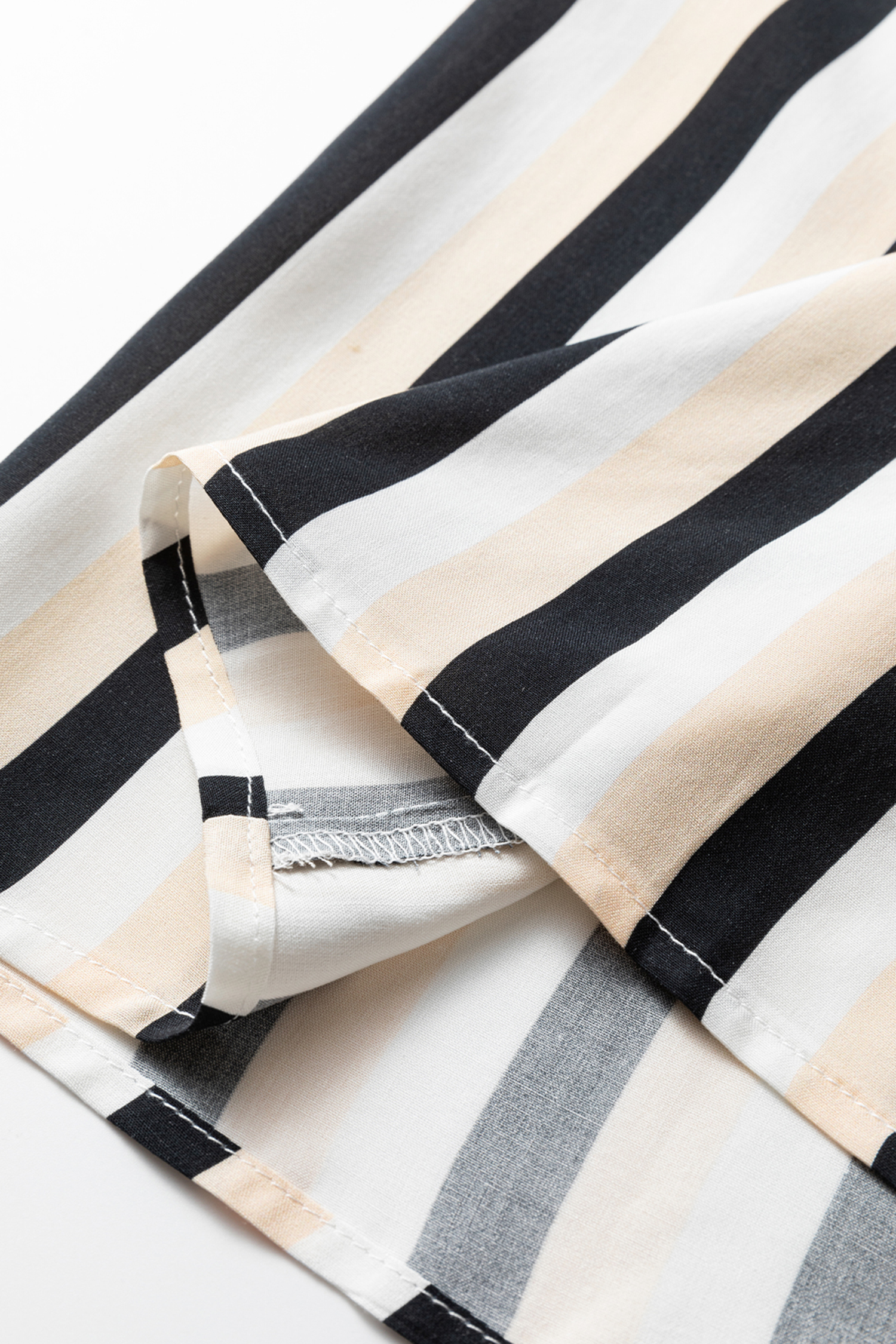 Black Stripe 3/4 Puff Sleeve Shirt Style Button Down Midi Dress - loveforevers