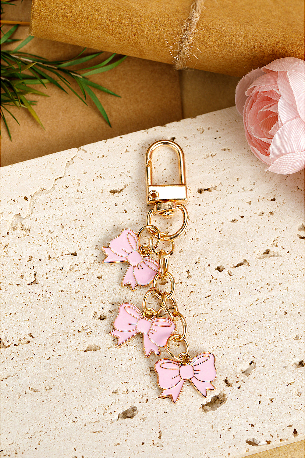 Pink Bow Knot Shape Charms Plated Alloy Keychain - loveforevers