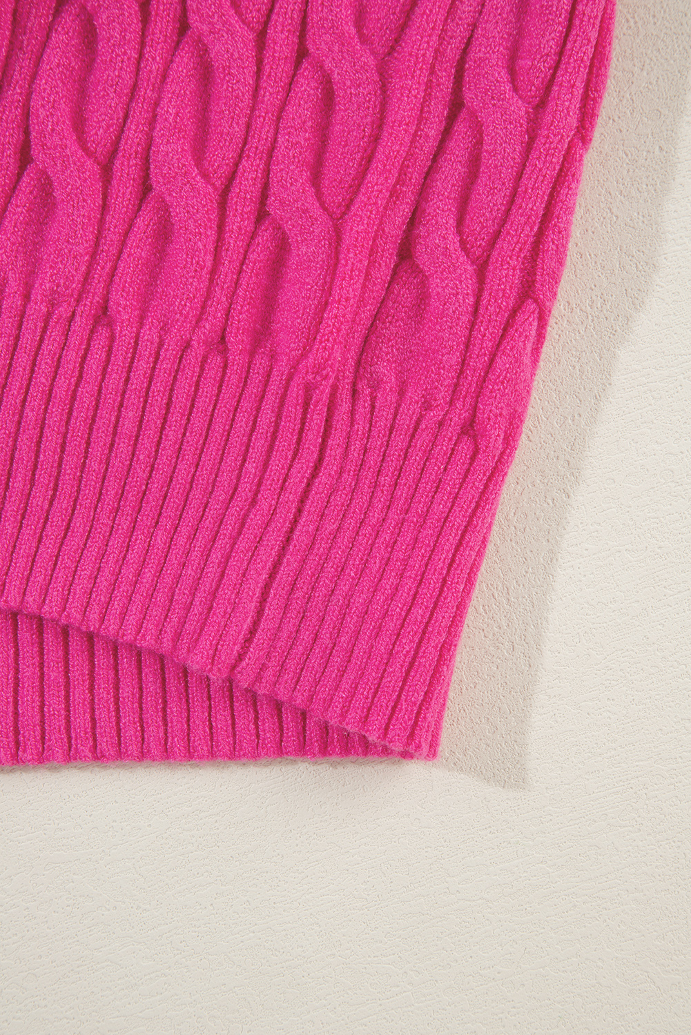 Rose Red Solid Cable Knit High Neck Drop Shoulder Sweater - loveforevers