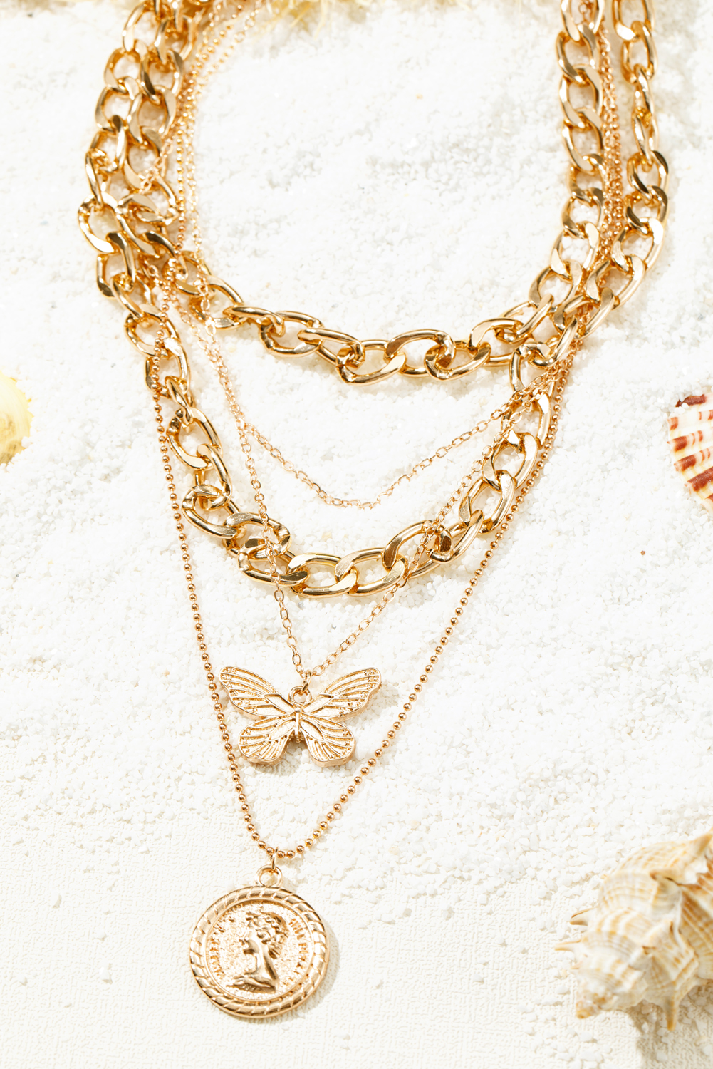 Gold Plated Alloy Multilayer Butterfly Charm Necklace - loveforevers