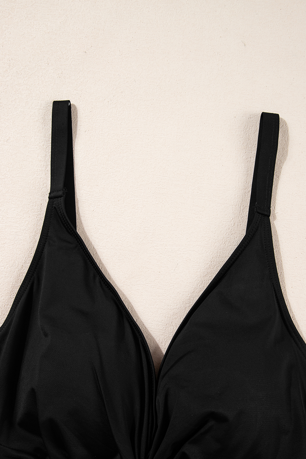 Black V Neck Twist Ruched Crisscross Backless One-Piece Swimsuit - loveforevers