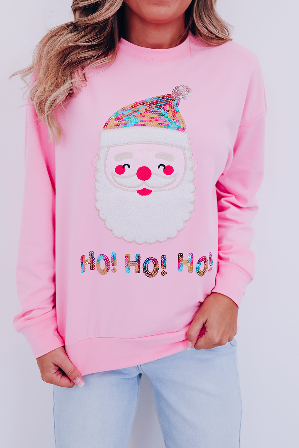 Fiery Red Santa Claus Sequin Graphic Sweatshirt - loveforevers