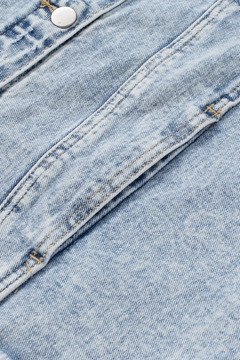 Sky Blue Lapel Distressed Raw Hem Buttons Denim Jacket - loveforevers