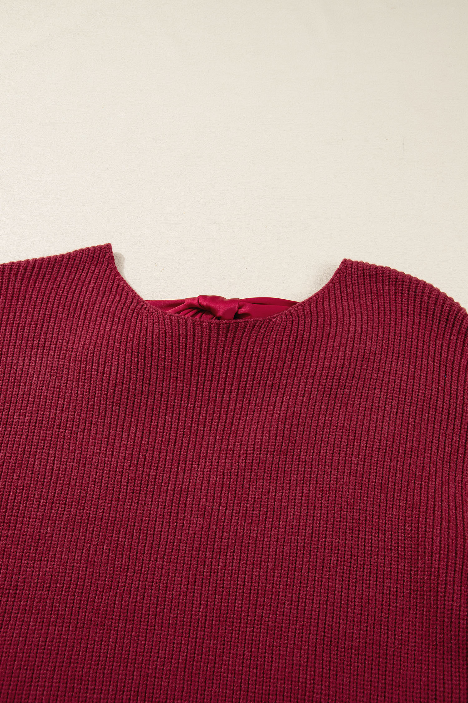 Black Ribbed Knit Ribbon Knot Backless Drop Shoulder Sweater - loveforevers