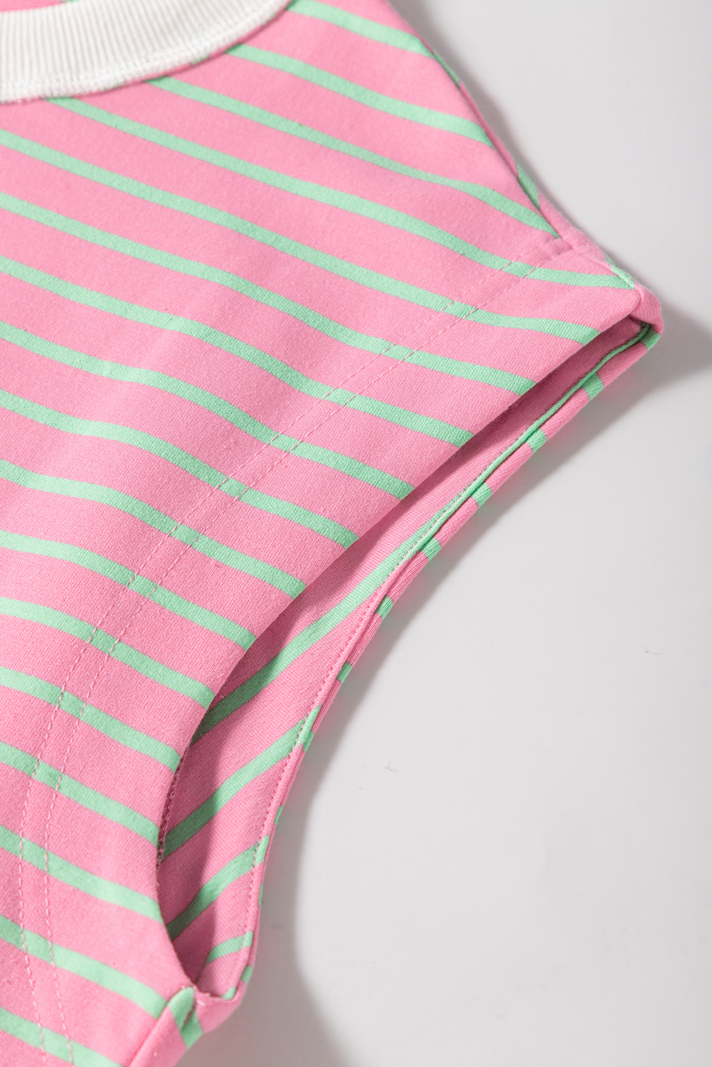 Sachet Pink Striped Crew Neck Cap Sleeve T Shirt - loveforevers