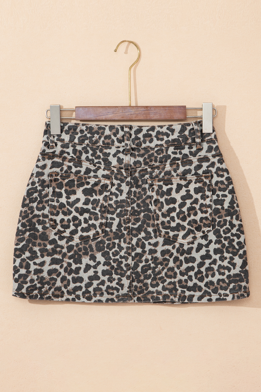 Khaki Leopard Denim Mini Skirt - loveforevers