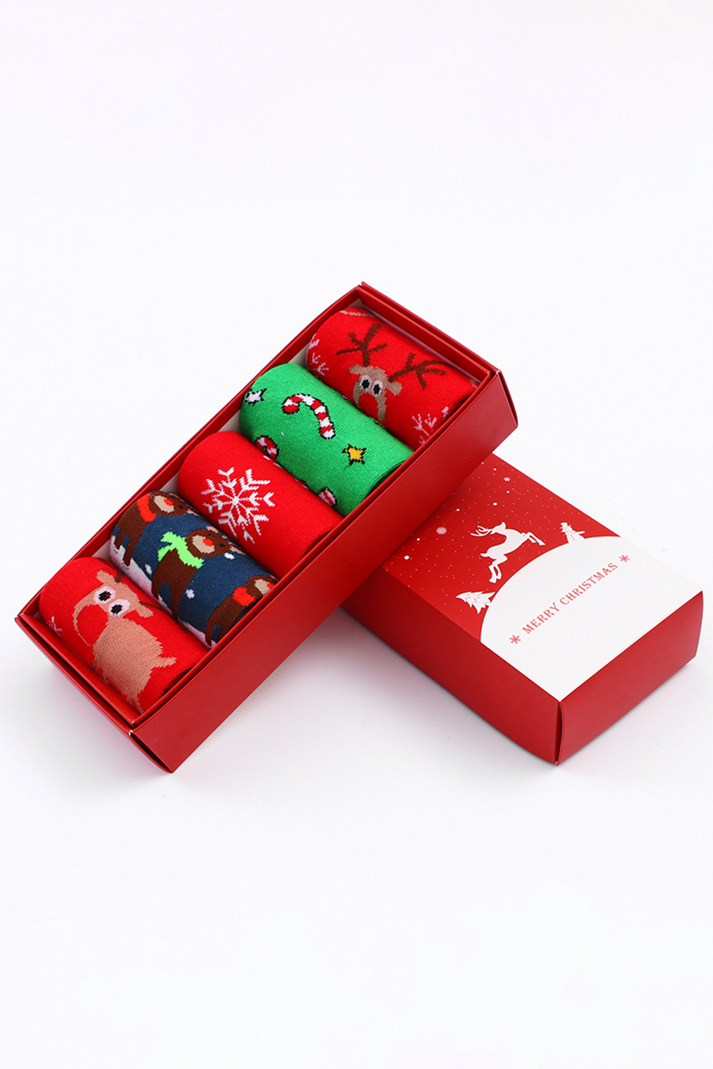 Dearlove Fiery Red 5 Pairs/Set Christmas Cartoon Elk Soft Socks Set with Box - loveforevers