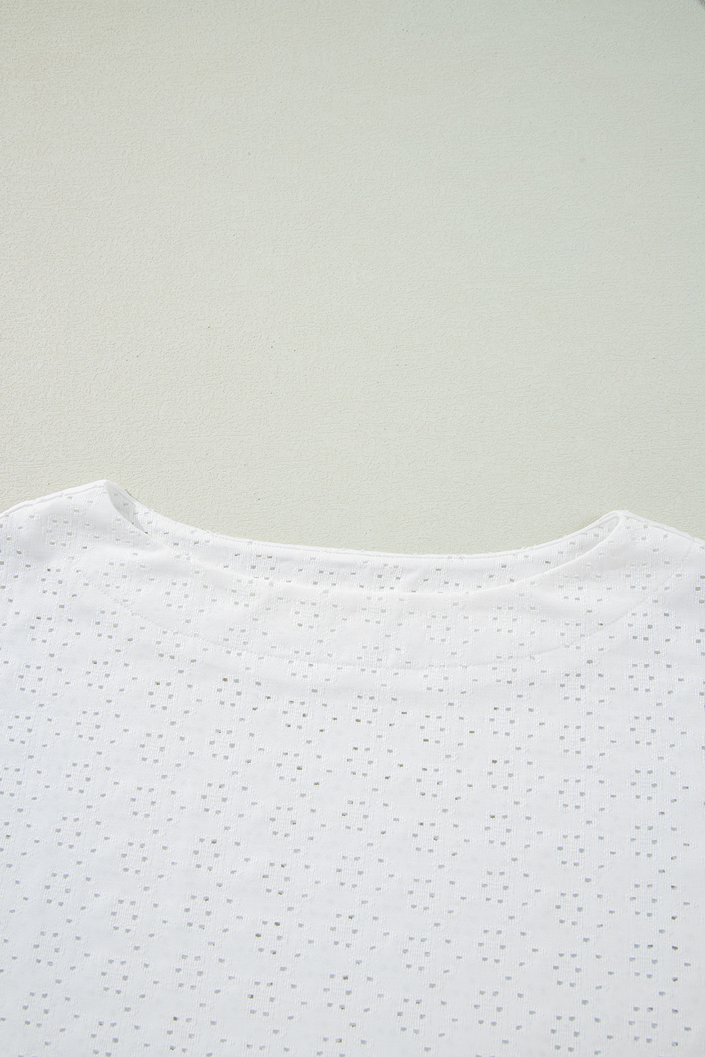 White Eyelet Pattern Boat Neck Casual Tee - loveforevers