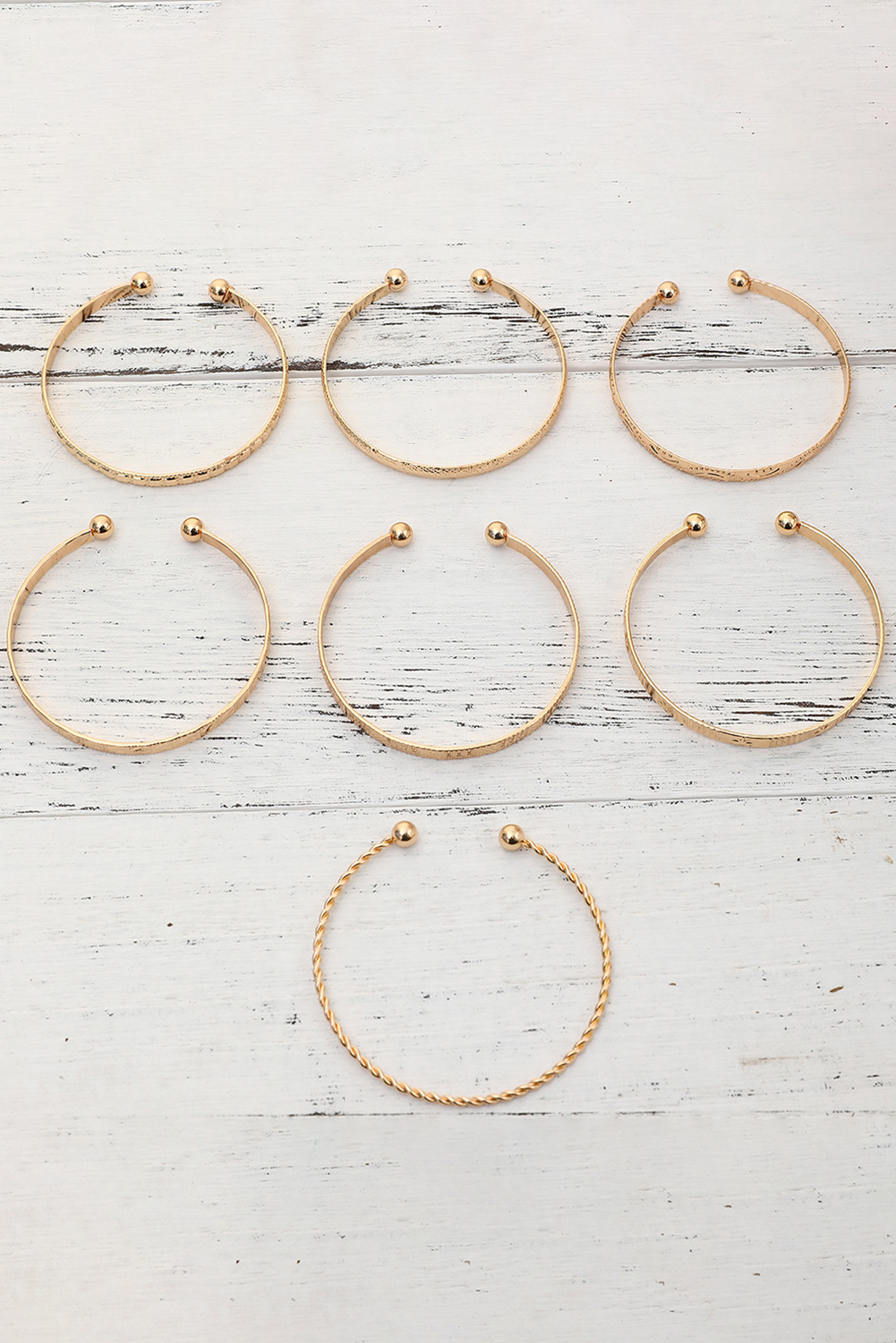 Gold 7pcs/set Textured Plated Open Alloy Bangle Set - loveforevers