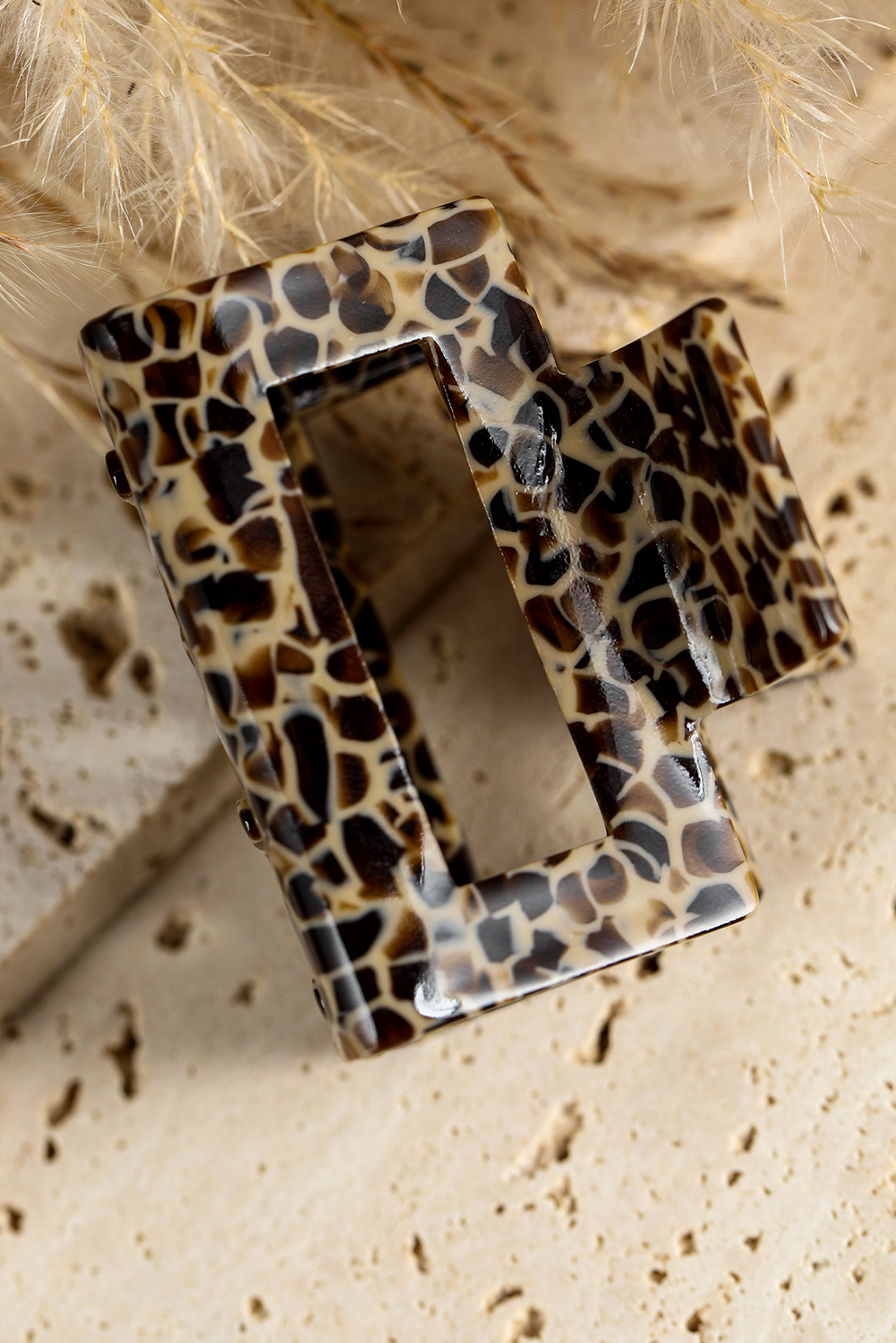 White Leopard Print Cutout Square Claw Clip - loveforevers