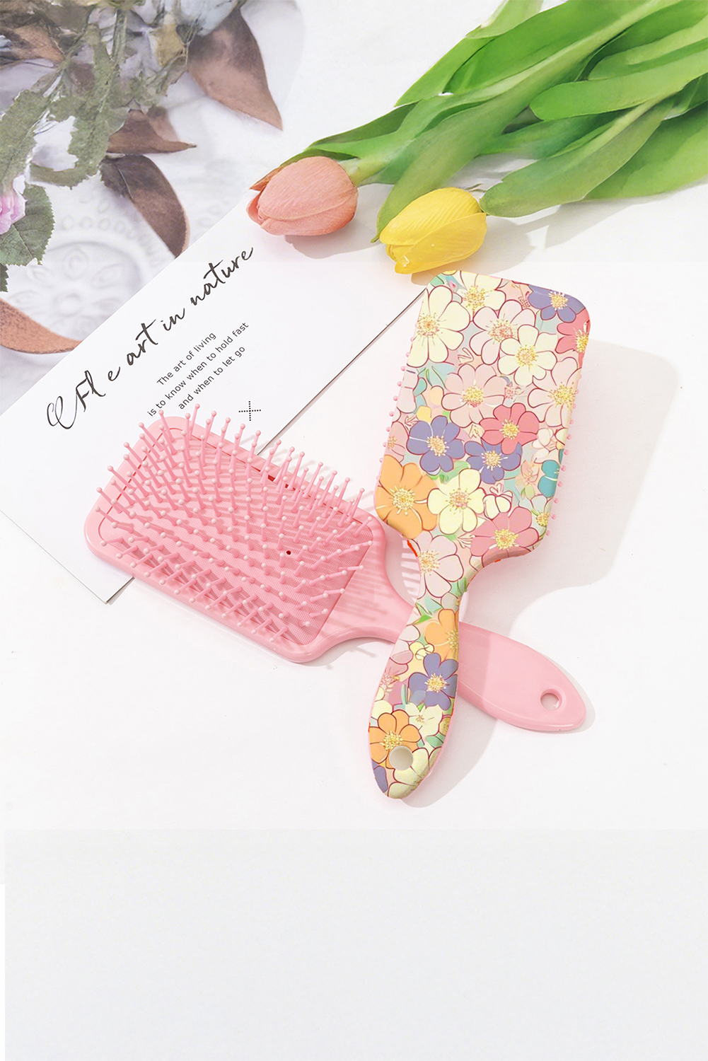 Peach Blossom Flower Print Large Paddle Air Cushion Comb - loveforevers