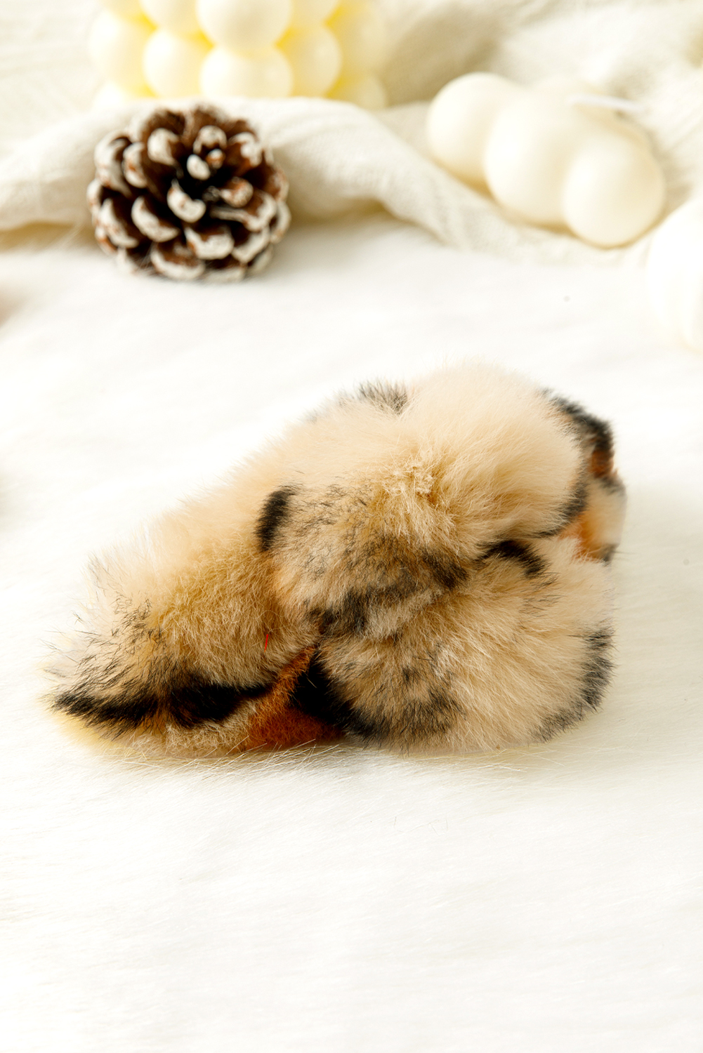 Thai Curry Leopard Fluffy Plush Cony Fur Hair Claw Clip - loveforevers