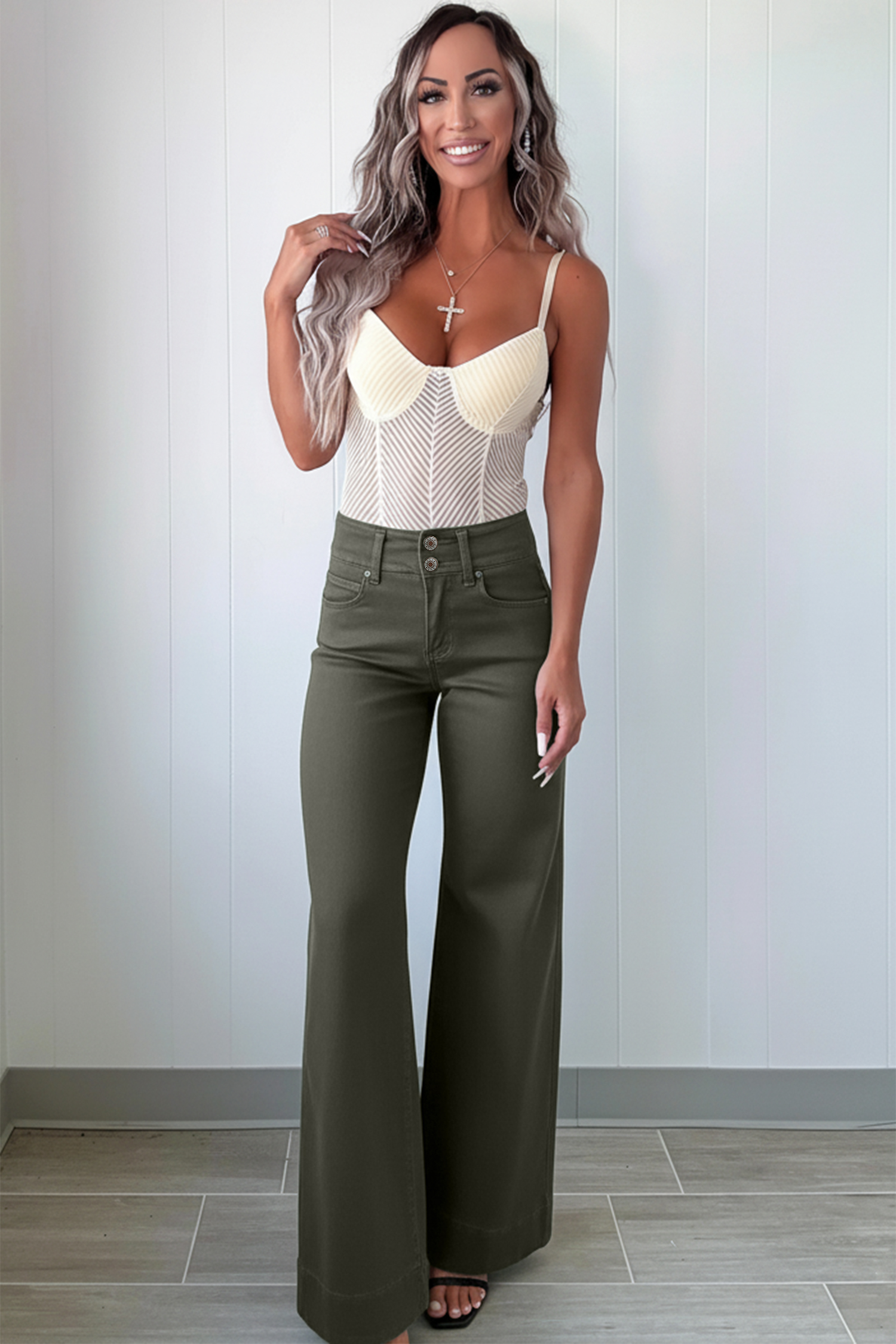 Bonbon 2-Button High Waist Flared Bottom Jeans - loveforevers
