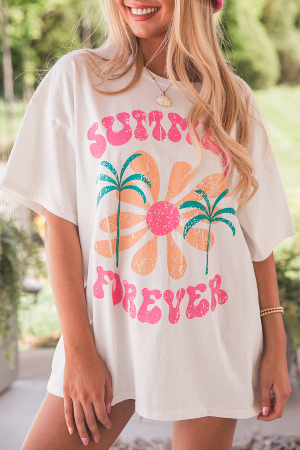 White SUMMER FOREVER Flower Graphic T Shirt - loveforevers
