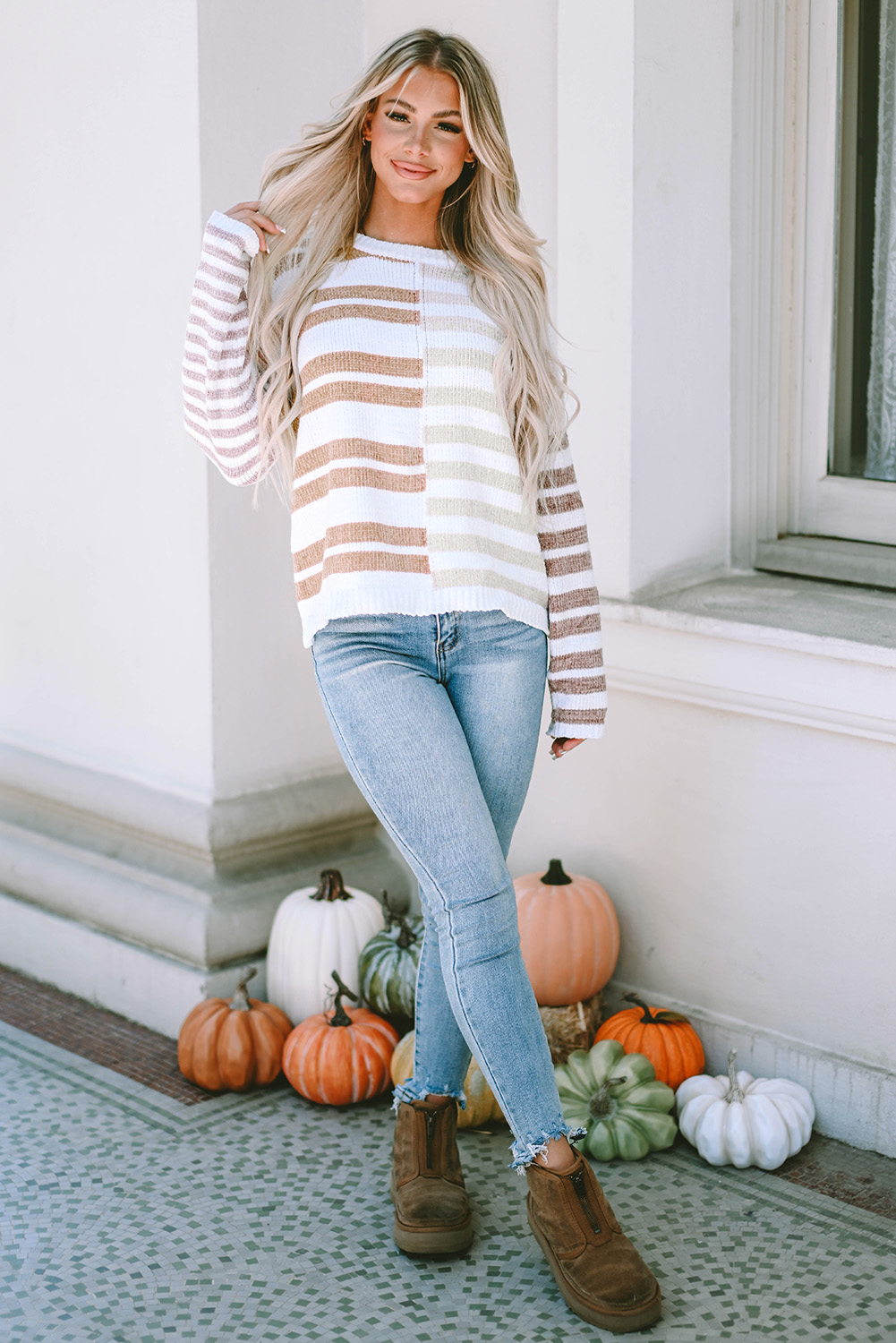 Stripe Blocked Drop Shoulder Slouchy Sweater - loveforevers