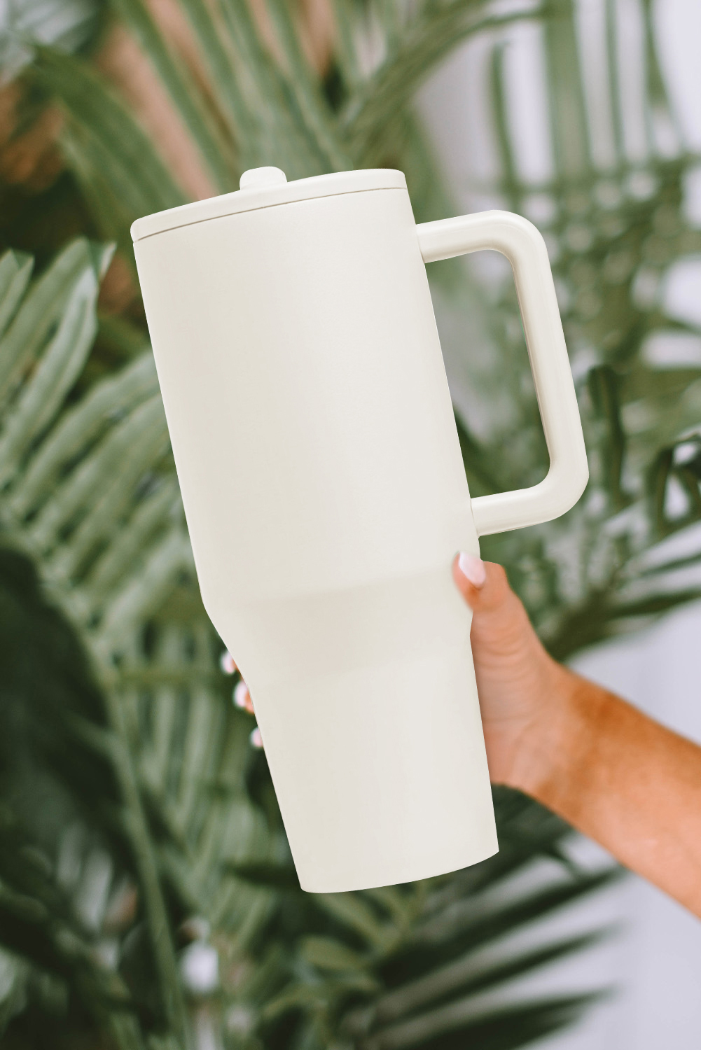 White Frosted Stainless Handle Large Vacuum Cup with Straw 40oz - loveforevers